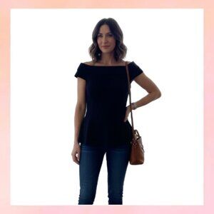 Chic Black Off-Shoulder Collar Peplum Top Blouse Size 6